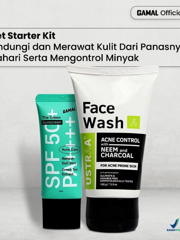 GAMAL | ⁠Paket Starter Kit | Ustraa Face Wash Neem & Charcoal 100gr & The Green Sunscreen 30ml SPF 50+ PA++++ | Melindungi dan Merawat Kulit Dari Panasnya Matahari Serta Mengontrol Minyak